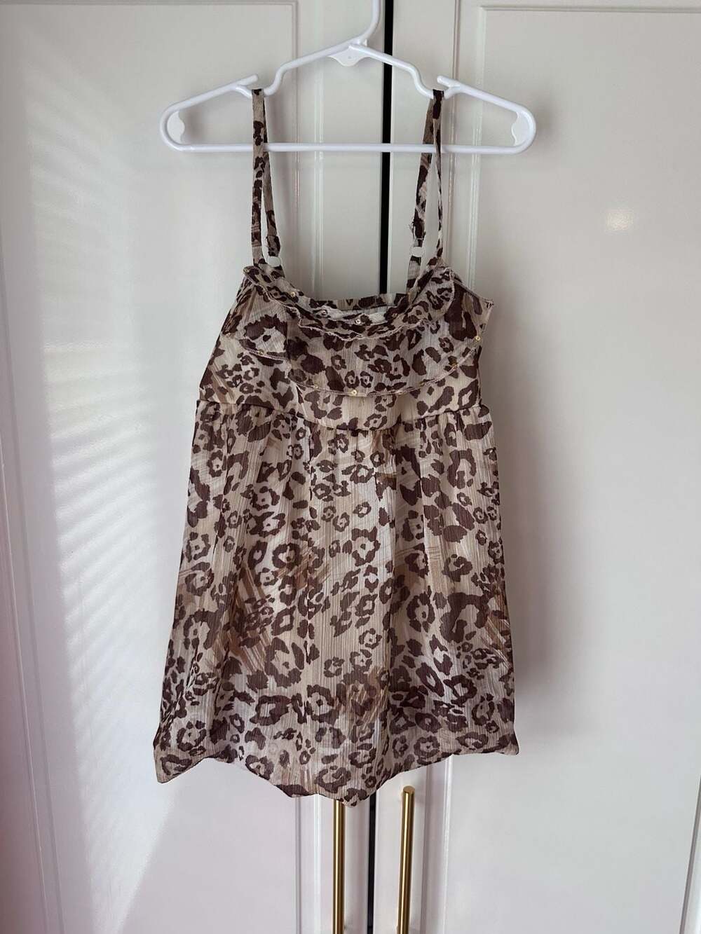 Justice Cami Top Size 8 Brown Leopard Print Mesh Babydoll Tank